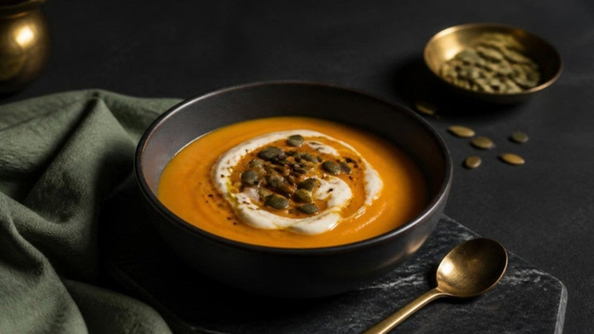 Bol de velouté de potimarron et graines de courge grillées, recette du Journal Calm&Co Image