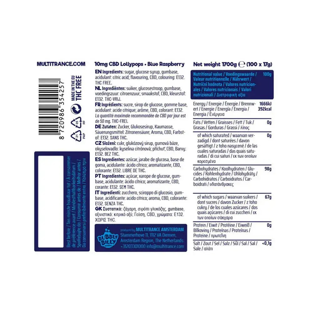 Sucette CBD  – 10 mg CBD – Framboise Bleue Calm&Co