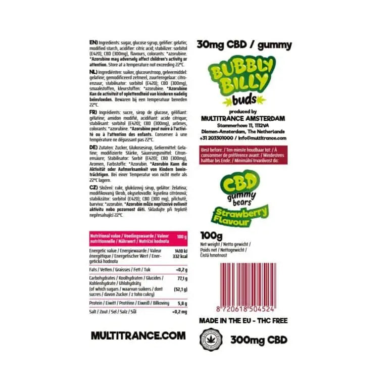 Bubbly Billy Buds – Gummies CBD Fraise (300 mg) Calm&Co