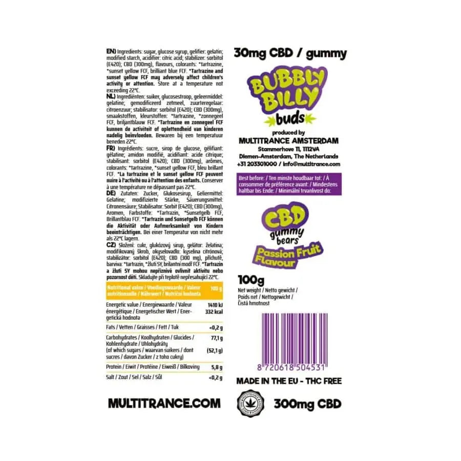 Bubbly Billy Buds – Gummies CBD Fruit de la Passion (300 mg) Calm&Co