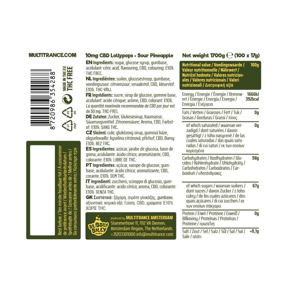 Sucette CBD Sour Pineapple – 10 mg Calm&Co